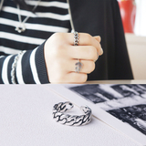 S925纯银复古潮人朋克百搭日韩国创意做旧粗宽面链条食指戒指环女