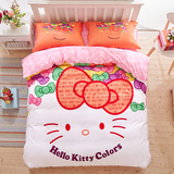 新款女生儿童房卡通可爱欢乐凯蒂猫全纯匹马棉床单床上用品四件套