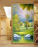 欧式天鹅油画抽象风景玄关背景墙壁纸3D立体走廊客厅墙纸大型壁画