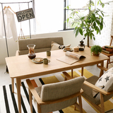 北欧原木实木橡木6人餐桌椅组合客厅小户型长方形桌子布艺沙发椅