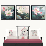 新中式装饰画水墨禅意中国风客厅沙发背景墙三联壁画餐厅挂画荷花