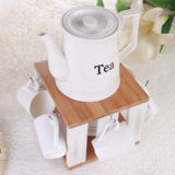 创意陶瓷咖啡茶具套装 茶壶水杯碟子配竹木架含加热保温装置 包邮