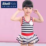 正品儿童泳衣韩国女孩水手条纹游泳衣小孩裙式表演服宝宝连体泳装