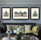 经典美式建筑城堡风格装饰画挂画客厅背景墙餐厅沙发三联画