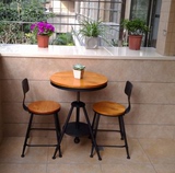 实木阳台桌椅三件套 铁艺休闲酒吧餐厅咖啡厅桌椅套件茶几小圆桌