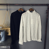 2016早春新款韩版立领镂空超美套头白色黑色打底蕾丝衬衫女