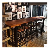 美式简约实木长桌西餐厅桌椅组合星巴克咖啡桌长条桌高脚桌吧台桌