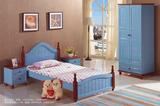 重庆地中海风格家具红白色实木床蓝色松木床双人床1米2儿童床特价