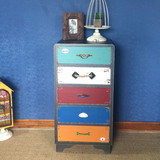 美式复古五斗彩色实木斗柜收纳柜储物柜柜子边柜装饰做旧柜子创意