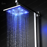 8寸方形温控水力发电LED顶喷 花洒喷头 淋浴花洒 带灯吊顶花洒