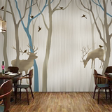 无缝大型壁画沙发客厅卧室电视背景墙纸抽象手绘欧式怀旧驯鹿壁纸