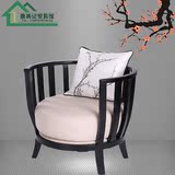 新中式实木休闲茶椅圈椅围椅后现代软包布艺客厅卧室单人沙发椅子