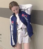 2016秋装韩版宽松手工刺绣花朵拼色棒球服 夹克休闲短薄款外套女