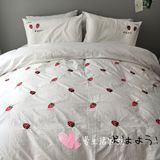 外贸出口纯棉水洗棉小草莓四件套床单床笠床上用品简约日式小清新