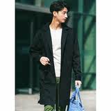 2016春季新款韩版风衣外套中长男式薄款代购黑色青年单排扣潮流