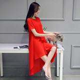2016新款淑女气质韩版修身显瘦雪纺连衣裙大码女装红色礼服仙裙子