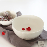 纯白欧式浮雕花纹陶瓷大面碗 汤碗 米饭碗 小汤碗  点心碗 早餐碗