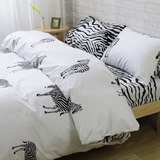 韩式黑白活性全棉三四件套春夏 纯棉斑马纹被套床单床笠1.2 1.8米