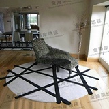 时尚欧式黑白条圆形地毯客厅茶几沙发卧室床边手工地毯定制 满铺