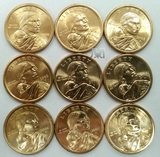 东门收藏 美国萨卡加维亚金色一美元1元币 2000至2008年全套共9枚
