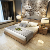 原木胡桃木色板式双人床1.8米高箱排骨架床1米5单人床实木颗粒01