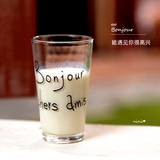特价包邮透明时尚玻璃水杯 果汁牛奶杯 家居餐厅boujour字母杯子