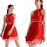夏装新款女装2016Three Floor欧洲站名媛气质蕾丝修身百褶连衣裙