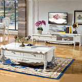 欧式大理石小户型客厅成套家具白烤漆法式雕花茶几电视柜组合套装