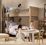 美式实木床儿童床法式复古做旧双层床高低床母子床美式橡木儿童床