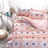 全棉可爱卡通风100%纯棉四件套粉色床单式被套1.5/1.8米m床上用品