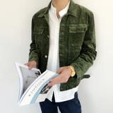 2016春装新款 韩版男士复古绿全棉灯芯绒修身夹克 英伦短款外套潮