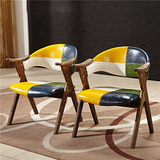 美式复古实木餐椅 现代做旧椅高档休闲咖啡厅北欧沙发椅单人椅子