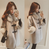 2016冬季新款韩版羊羔毛领单排扣斗篷大衣加厚中长款毛呢外套女