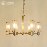 美式纯铜吊灯别墅客厅餐厅高档现代美式条形铜灯罩6头吊灯
