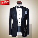 男suit定做修身黑结婚礼服订做新郎西服套装定做西服男修身男西装