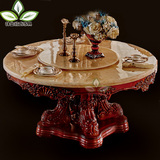 高端大气天然大理石餐桌实木雕花餐桌圆桌吃饭桌子带转盘餐椅组合