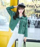 春季外套女短款长袖2016韩版潮学院宽松显瘦百搭绿色工装小款外套