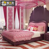 维米洛儿童床女孩单人床公主床1.5米1.2粉色布艺床家具套房组合
