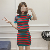 2016新款春夏季韩版修身针织套装裙子两件套毛衣短裙女包臀连衣裙