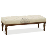 美式乡村床边凳法式复古卧室床尾凳客厅沙发凳实木布艺长凳FCD-10