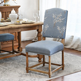 法美家 美式乡村 法式欧式复古 棉麻布艺刺绣 原木色实木餐椅书椅