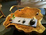 乌金木实木大板 小斑马创意异形圆盘餐桌 休闲桌现货 135x113x10