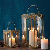 北欧森系轻奢复古铜色几何玻璃风灯蜡烛台摆件 高档家居装饰花瓶