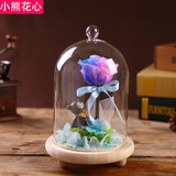 蓝色妖姬永生花礼盒玻璃罩保鲜玫瑰花巨型七彩干花情人节创意礼物
