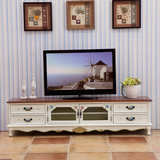 美式地中海实木电视柜茶几组合彩绘家具田园简约做旧客厅电视机柜