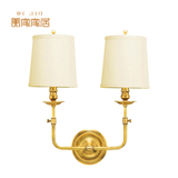 美式全铜壁灯简约双头布罩欧式客厅餐厅卧室床头镜前壁灯