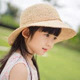 韩国儿童帽子夏天遮阳帽女士沙滩帽女童出游拉菲草防晒帽亲子凉帽