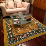 新品高级提花地毯 客厅茶几田园欧式风格 正方形黄色高贵茶几地毯