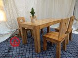 老榆木餐桌全实木原木茶桌简约现代中式桌椅组合原生态咖啡桌定制