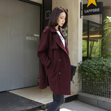 2016韩版秋装新款纯色大码中长款风衣时尚经典女士气质原单外套